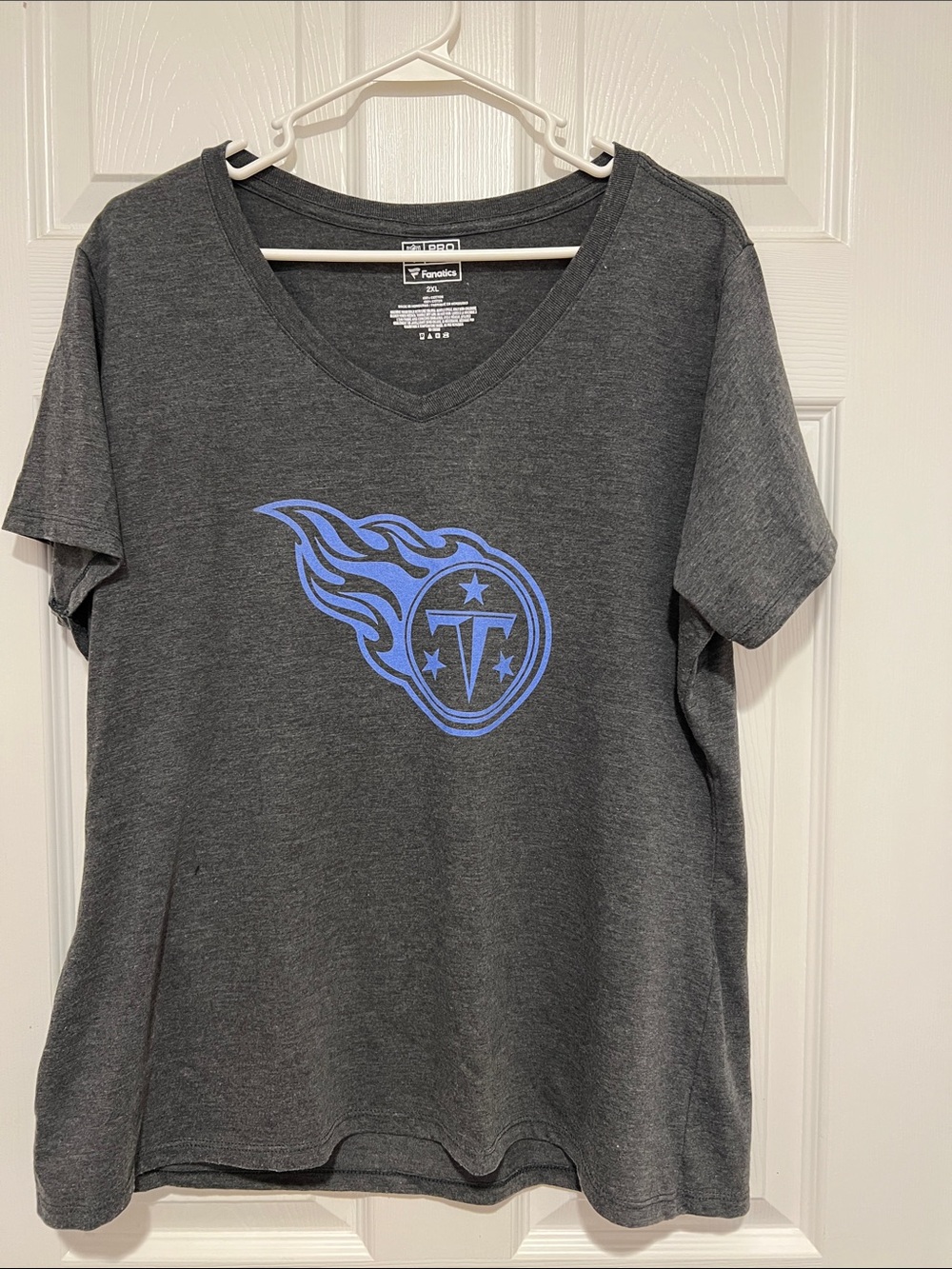 Fanatics NFL Dark Gray V-Neck Tee with Light Blue Tennessee Titans Logo